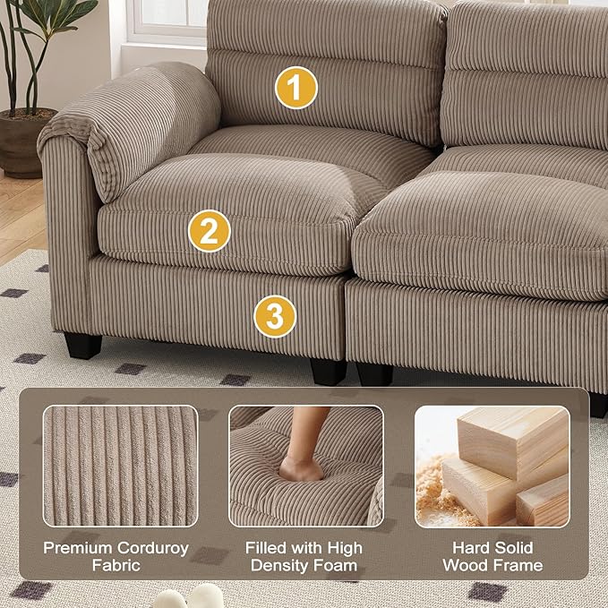 HAOMARKETS Corduroy Sofa Set, Two Upholstered Loveseat, and 3-Seater Couch