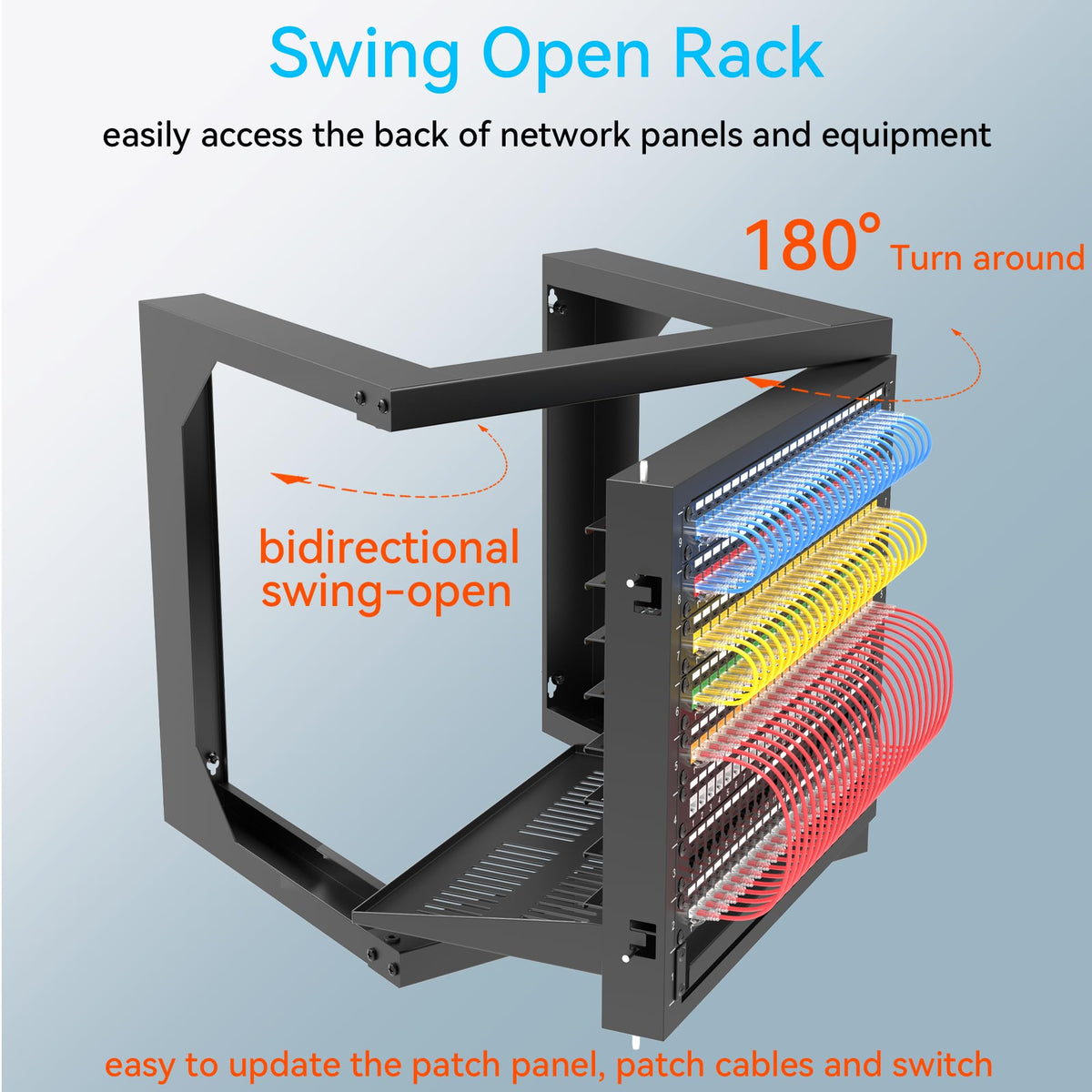 Server Rack Wall Mount 9U with Swing Open, Wall Mount Network Rack for 19 Inch Equipment, Computer Racks & Cabinets for Easy Access, Sturdy Home Network Rack for Small Space