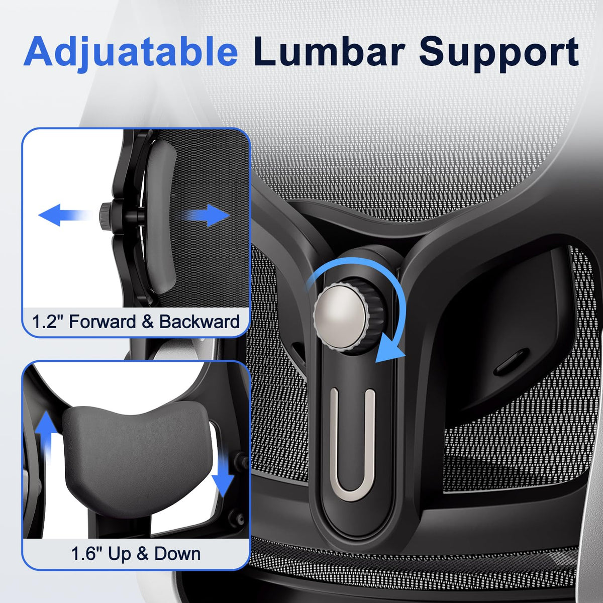 marrap Ergonomic Office Chair, Mesh Seat Cushion with 3D Armrests and 3D Headrest, Adjustable Lumbar Support with 90-120° Rocking Function, Black