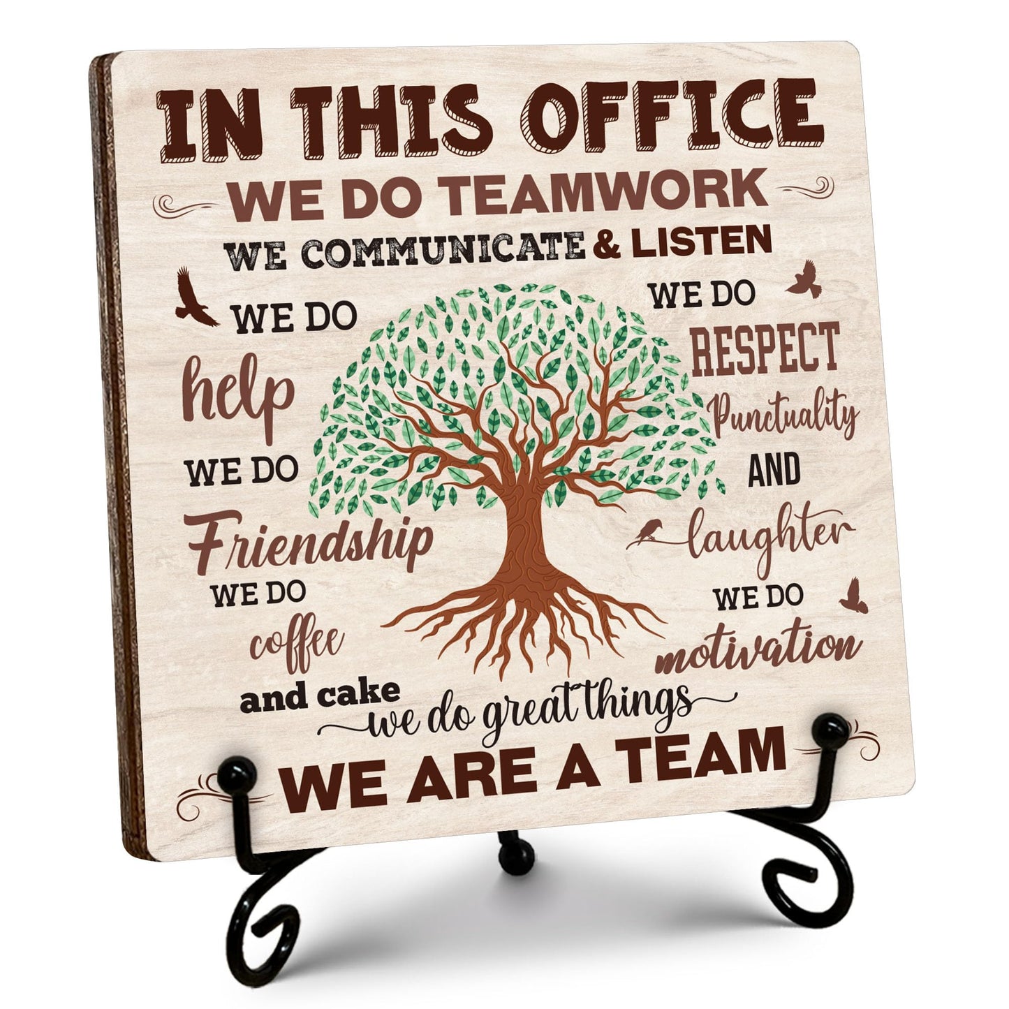 Team Definition Gifts for Women Men, Teams Signs for Work, In This Office We Are A Team Wooden Sign with Stand, Thank You Gifts for Coworkers Employees, Home Office Desk Decor, 5"x5"-C07