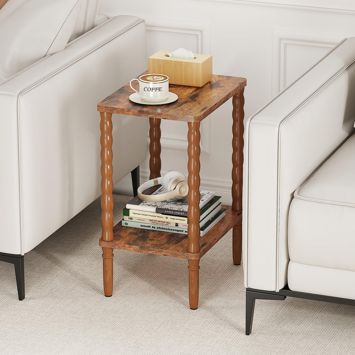 pikpuk Small Narrow Side Table, Vintage End Table - Skinny Bedside Nightstand for Small Spaces, Couch/Recliner Accent Table for Bedroom Living Room Nursery, No-Tool Assembly (Rustic Brown)