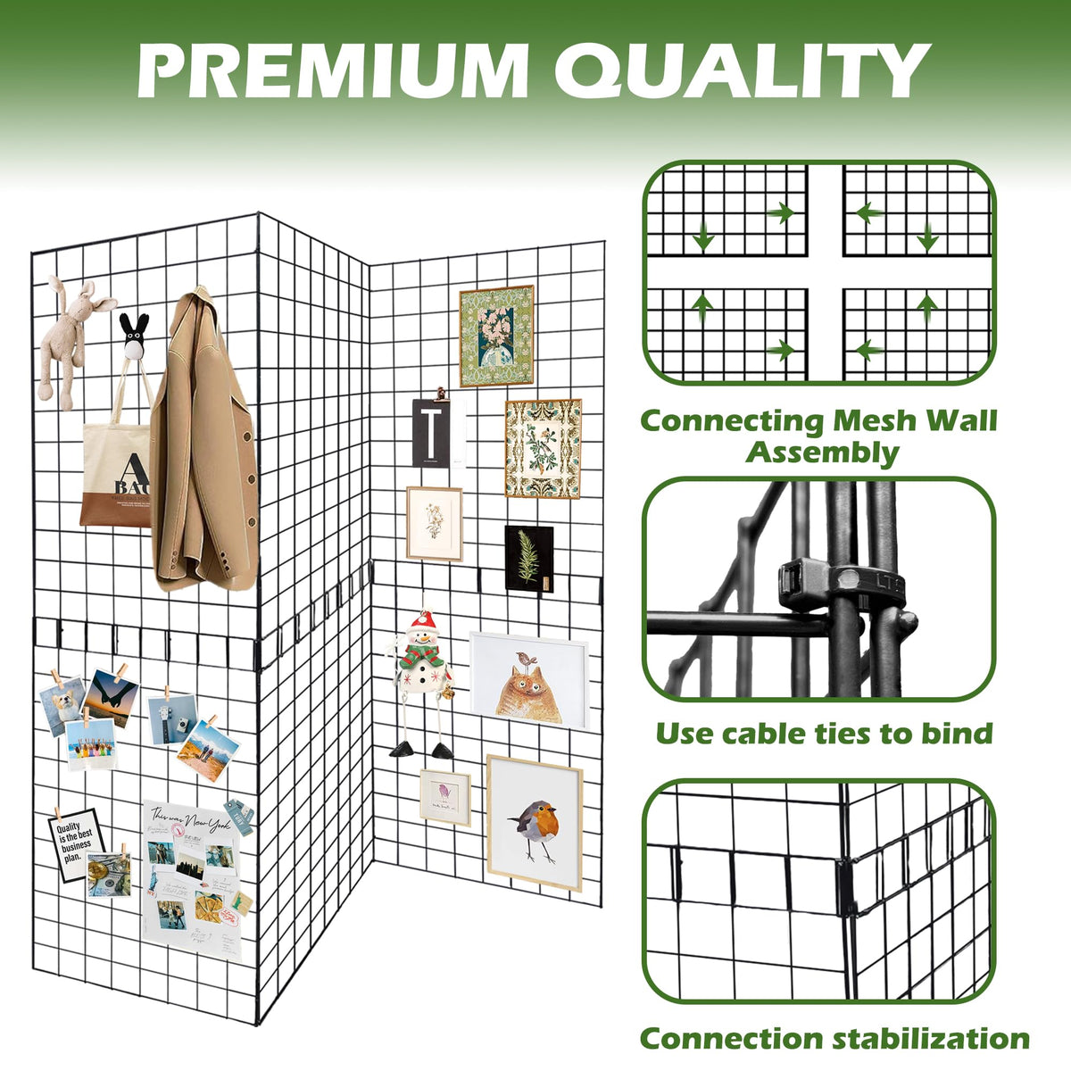 Koretech Grid Wall Panels 3 Pcs, Commercial Grade Gridwall Panels, Metal Grid Wall Panel Display Stand, You Can DIY 6 Pack 2'x3' or 3 Pack 2'x6' (Black)