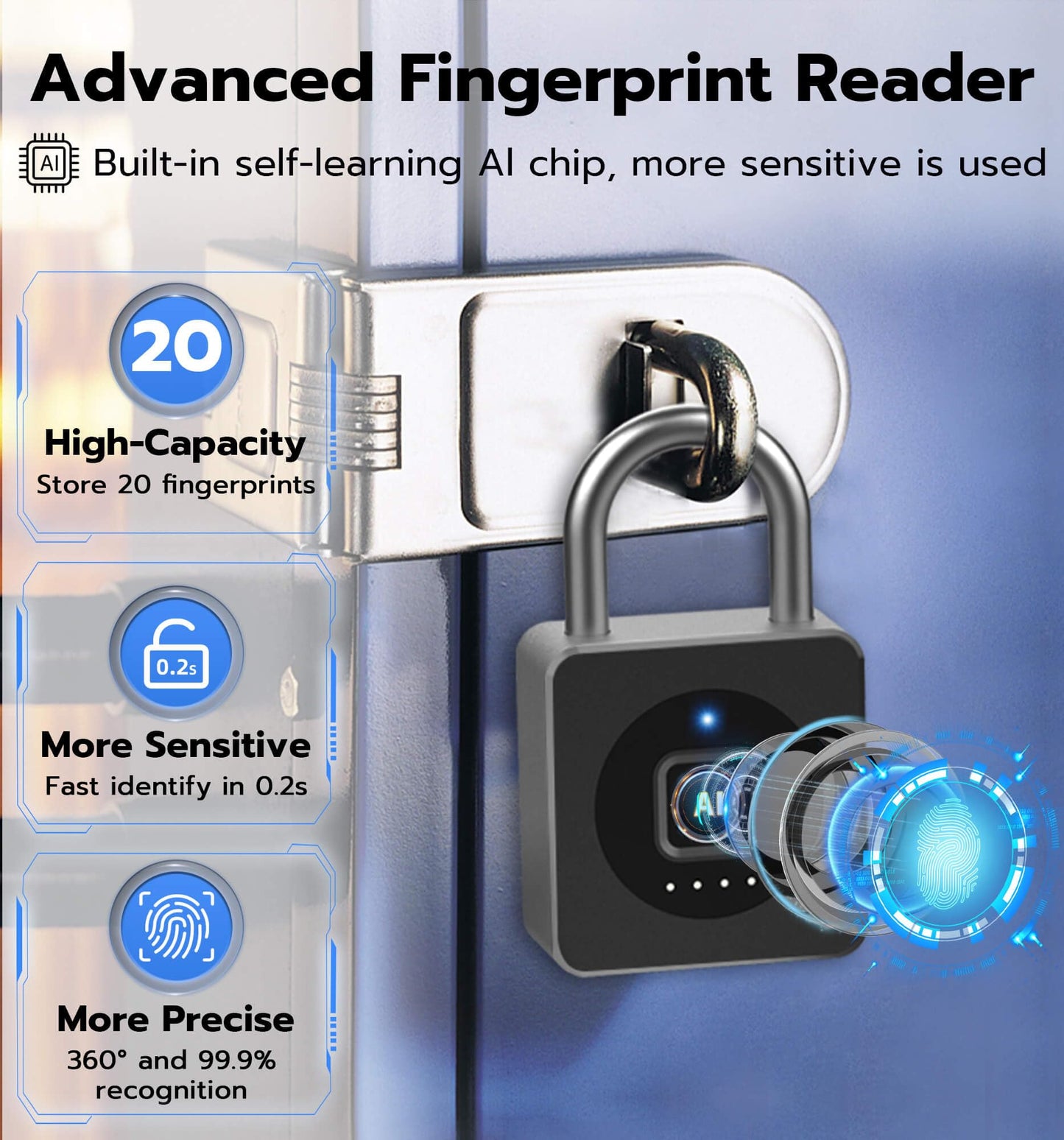 Anweller Fingerprint Gym Locker Lock with Code Keypad, Waterproof Gate Locks for Outdoor Fence, Keyless Entry Smart Combination Padlock, Pad Lock for Locker Storage Unit Shed Pool School