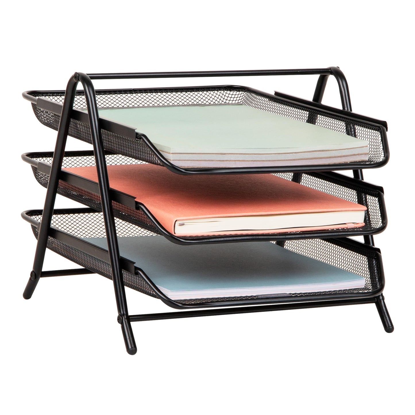 Mind Reader 3-Tier Paper Tray, Desktop Organizer, File Storage, Workspace, Office, Metal Mesh, 11.75"L x 13.75"W x 10"H, Black