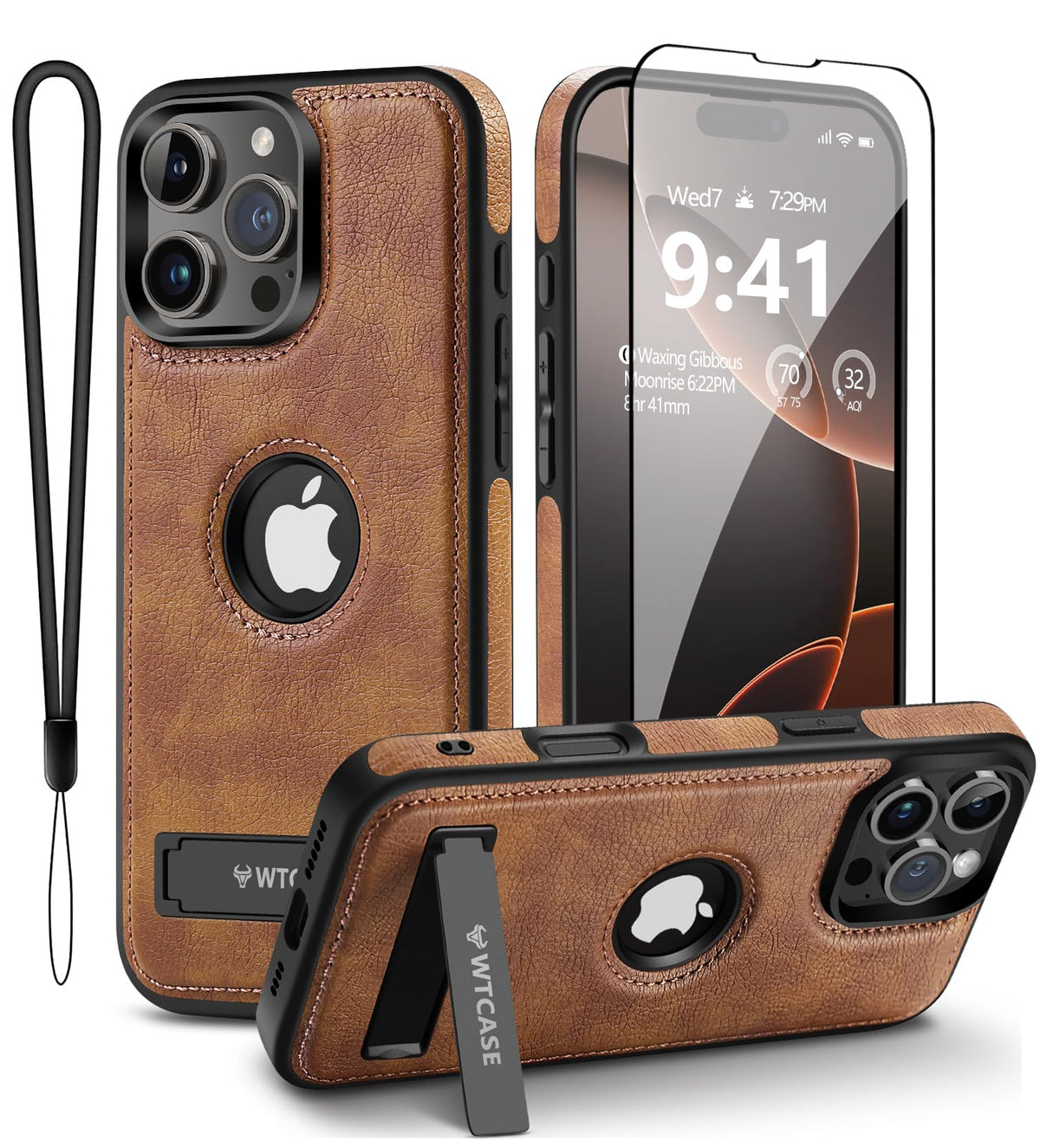 WTCASE Magnetic for iPhone 16 Pro Max Leather Case,Built-in Invisible Stand [Compatible with Magsafe] Protective Slim Kickstand Phone Cover Compatible with iPhone 16 Pro Max (2024) 6.9" (Brown)