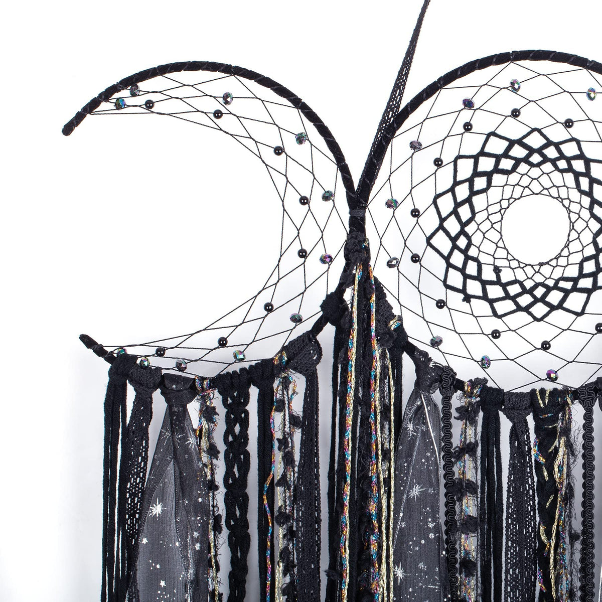 ANROYE Black Triple Moon Goddess Macrame Wall Hanging, Wicca Crescent Dream Catcher for Witch Home, Dreamcatcher for Bedroom Decoration, Pagan Woven Tapestry for Wiccan Adults Decor