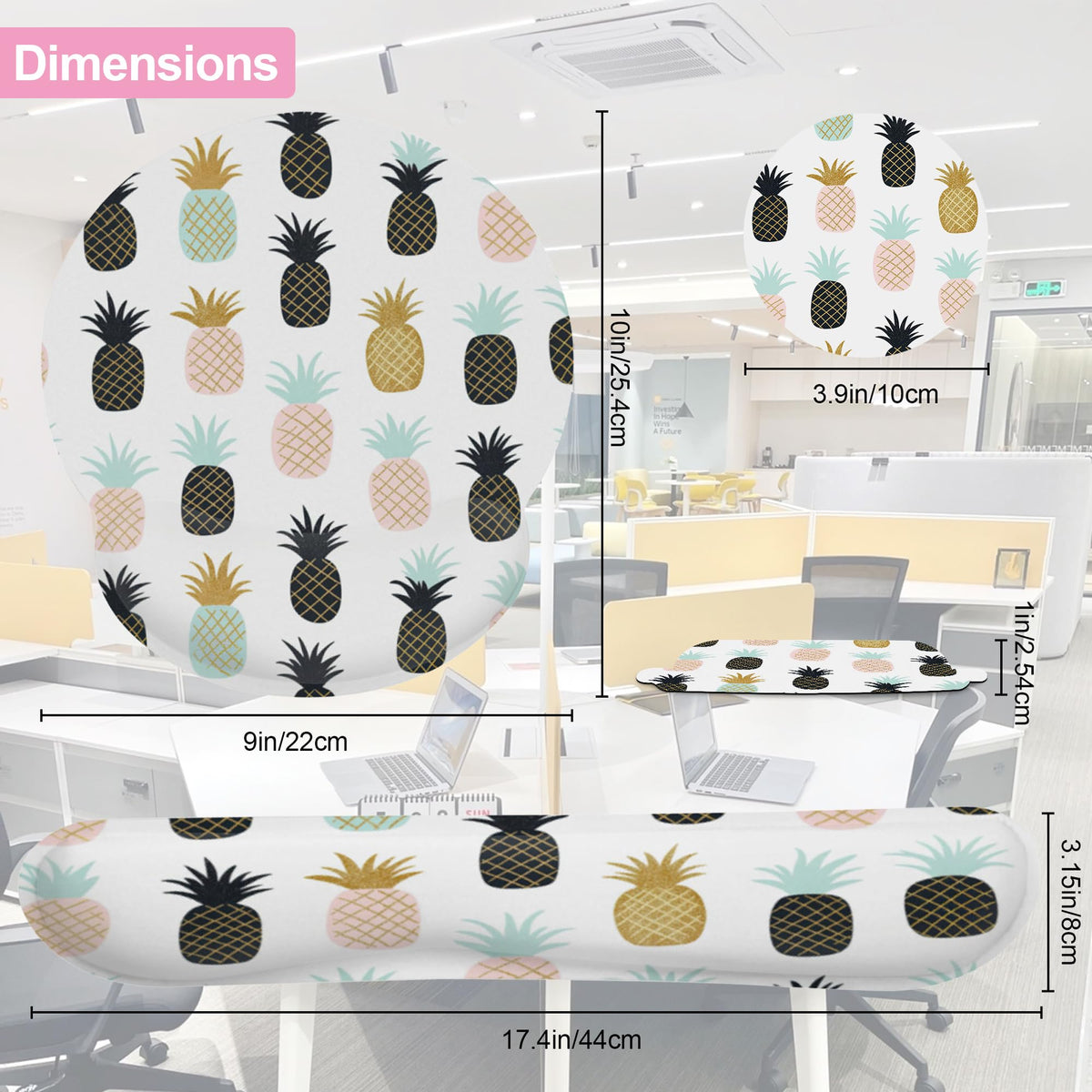 Abstract Tropical Pineapple Fruit Keyboard Wrist Rest Pad and Mouse Pad Wrist Support Set,3-in-1 Ergonomic Mouse Pad with Non-Slip Rubber Base for Home Office Game Computers Desk,