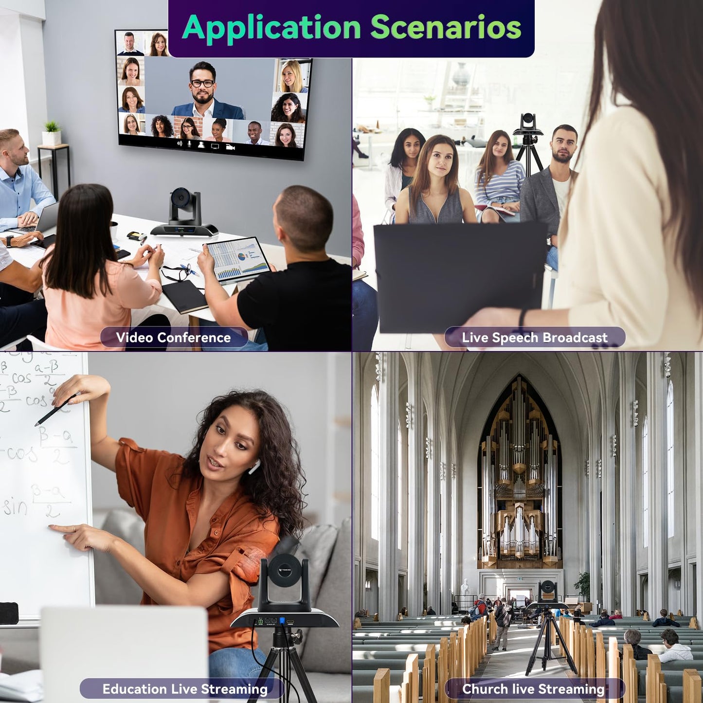 4K Conference Room Camera System AI Auto-Tracking 4K PTZ Camera 3X Optical Zoom USB3.0 HDMI Outputs and Bluetooth Speakerphone with Mics for Conferencing Worship Church Education Medical