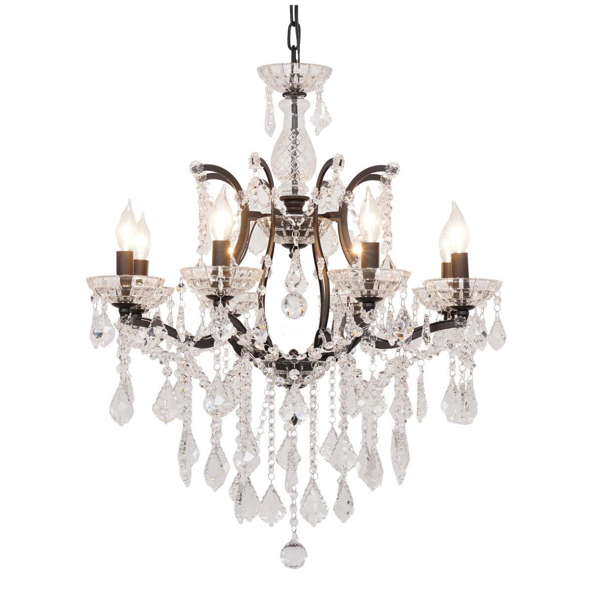 CHGUOSZ 8-Light Crystal Chandelier Black Finish Modern Luxury Antique Flush Mount Chandelier with Crystal Drops Prisms Beads, Elegant Dining Room Living Room Entryway Foyer Ceiling Light Fixture