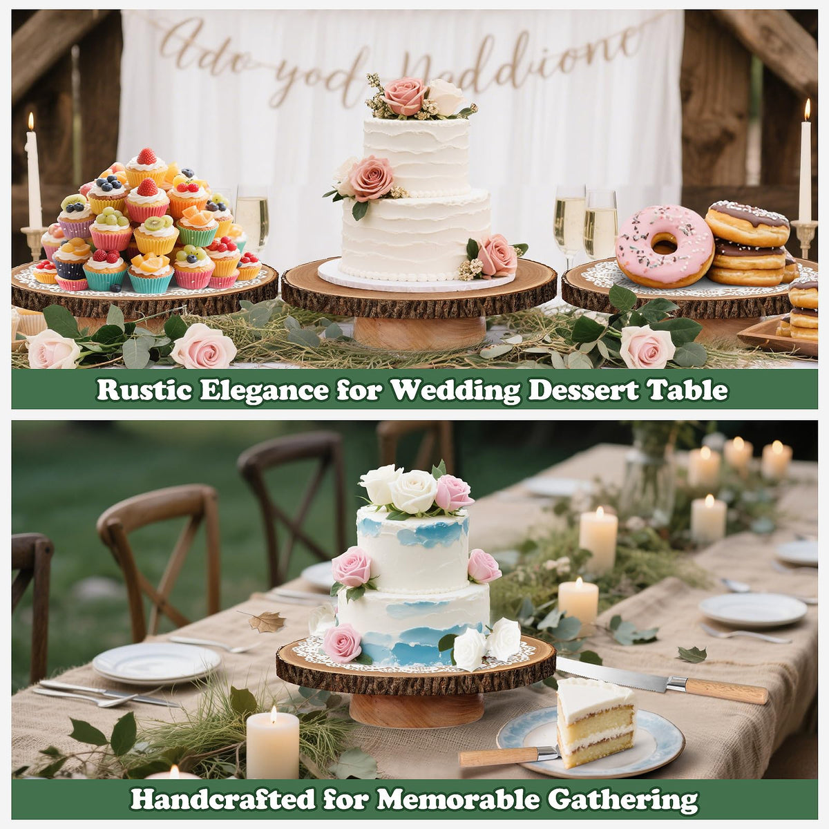 Rotating Cake Stand 12" Wood Cake Stand with Cake Cutting Set,Rustic Wooden Cake Stands for Party/Wedding/Baking Gifts/Event/Cake Turntable for Decorating