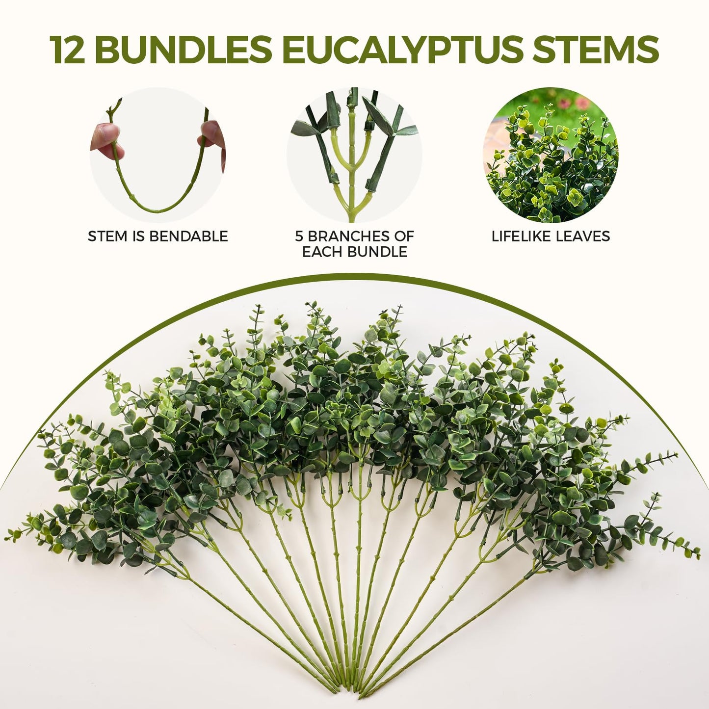 Eucalyptus Stems Artificial Eucalyptus Leaves Branches 12 Bundles Greenery Fake Plants for Home Office Flowers Bouquet Centerpiece Wedding Decoration, Christmas Decor, DIY Gift Box Embellishment