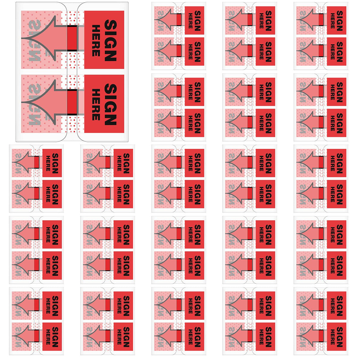 Jutom 25 Pack/ 1250 Pcs Sign Here Tabs 1 Inch Sign Here Post Stickers Flags Date Tabs Stickers with Dispenser Arrow Flag Easy to Post for Office Book Annotation Kit(Red)