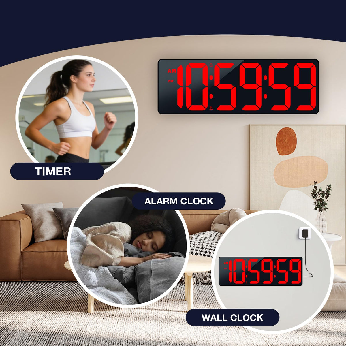 SJJSKY 17.2" Large Digital Timer Wall Clock with Remote Control, Count Down Up Digital Timer, Auto DST LED Big Digital Clock for Bedroom Kitchen Living Room Office Gym Home Decor, Red