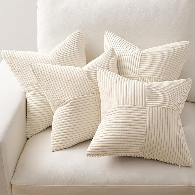 MIULEE Beige Throw Pillow Covers 20x20 Inch Set of 4 Boho Patchwork Cushion