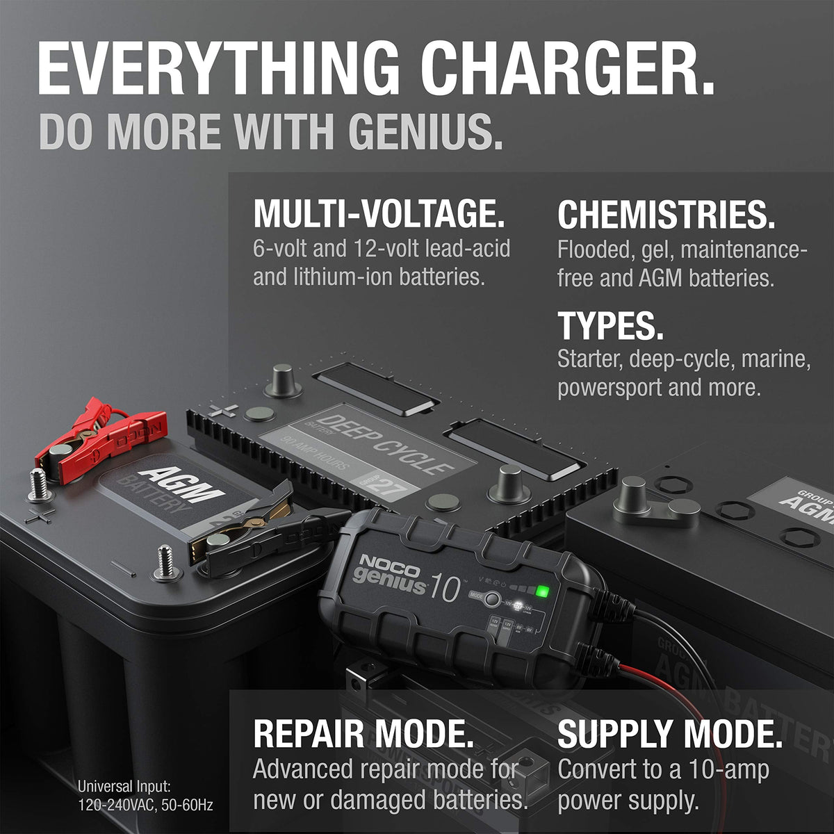 NOCO GENIUS10: 10A 6V/12V Smart Battery Charger – Automatic Maintainer, Trickle Charger & Desulfator with Overcharge Protection & Temperature Compensation – For Lead-Acid & Lithium Batteries