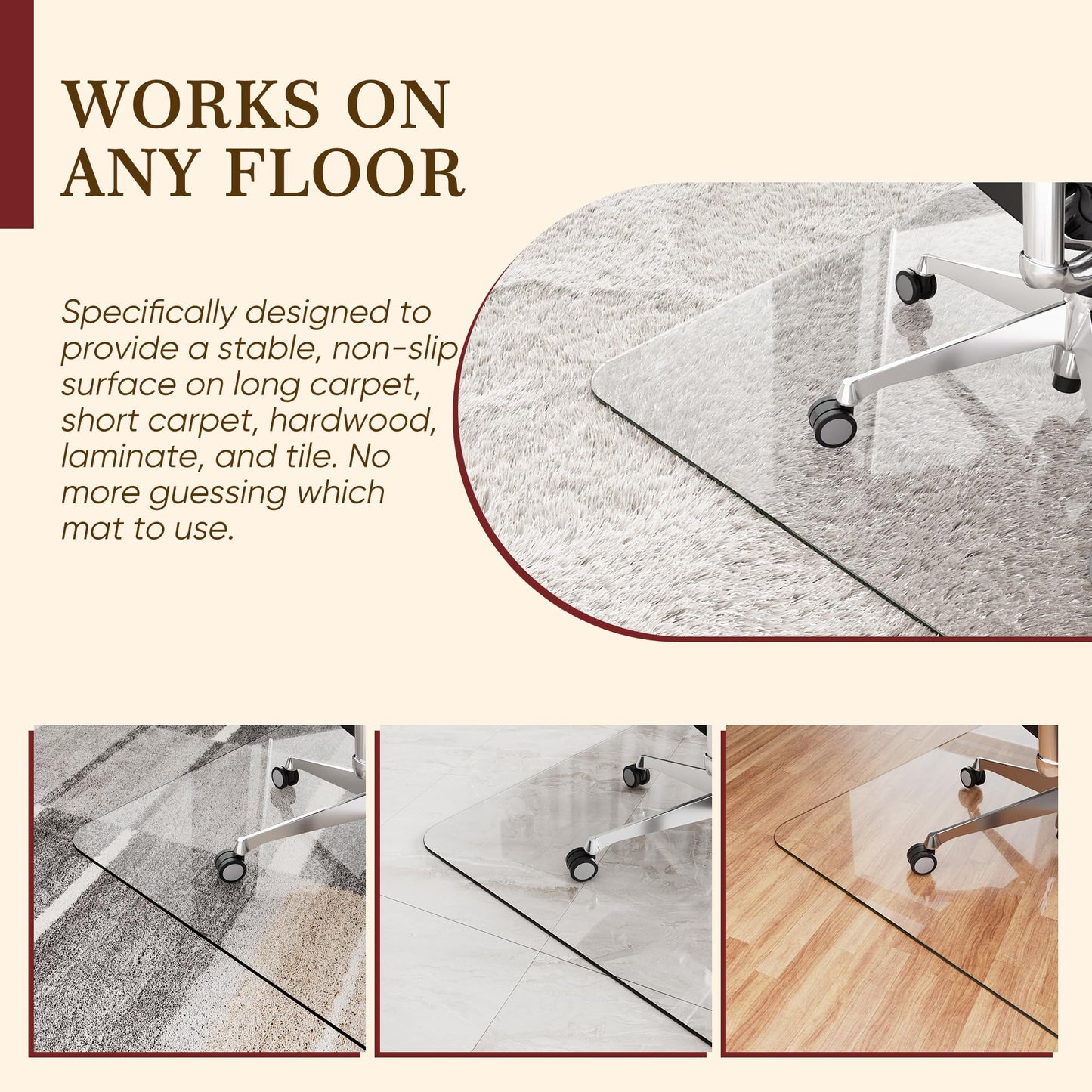 Homsion 36"x48" Tempered Glass Office Chair Mat for Carpet & Hardwood Floor, 1/6" Thick Clear Floor Protector Desk Chair Mat with Rounded and Polished Edges