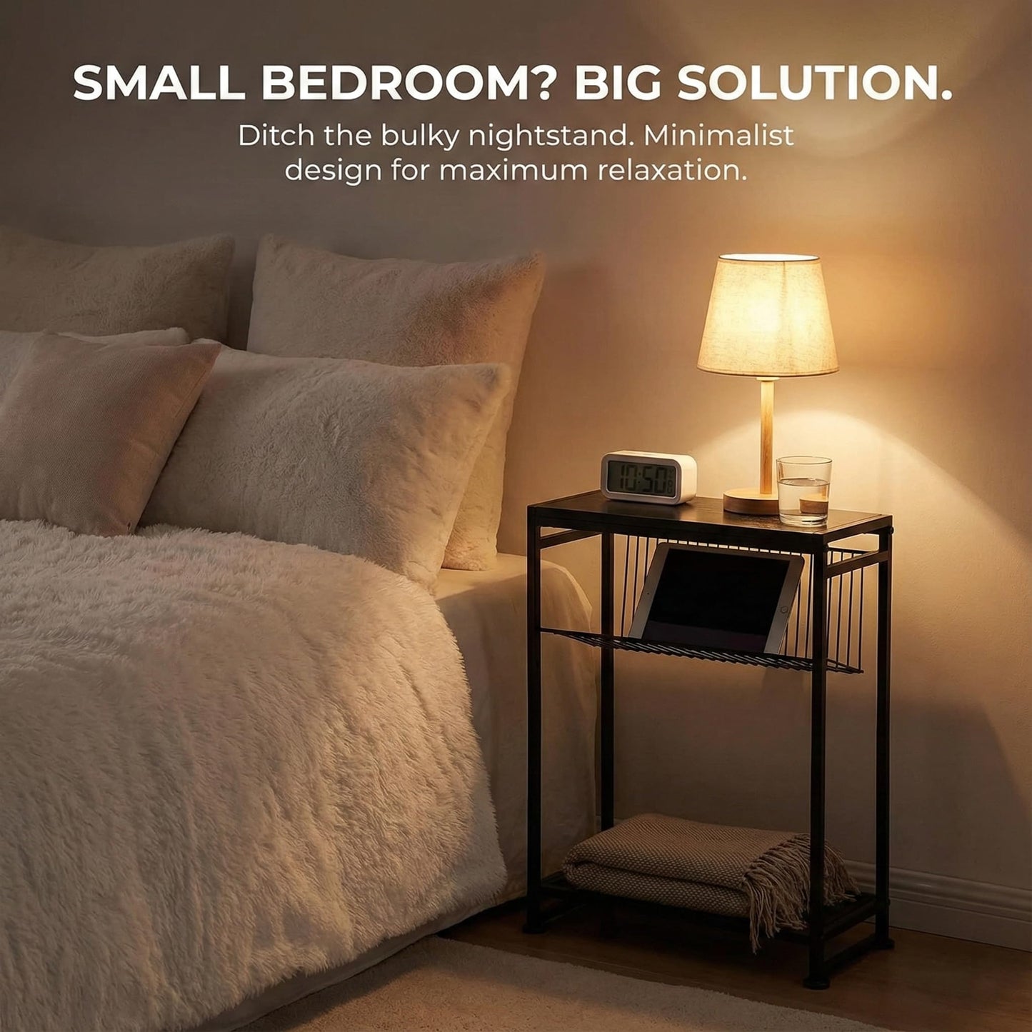 Dulcii Small Side Table for Small Spaces - Slim End Table with Magazine Holder - 2 in 1 Design Narrow End Table Living Room - Skinny Bedside Table Nightstand Bedroom Thin Side Table, Black