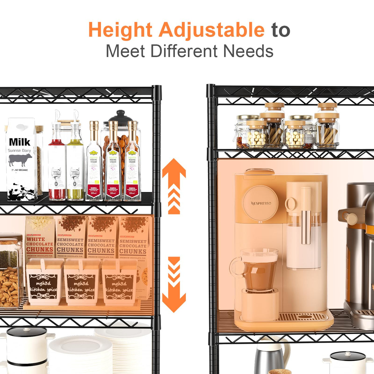 VANZBON 6-Tier Wire Rack Shelving,21.3" Wx11.4 Dx73 H,Metal Shelf On Lockable Wheels,Height Adjustable Wire Storage Shelves for Narrow Space/Kitchen/Pantry/Laundry/Office/Closet/Black