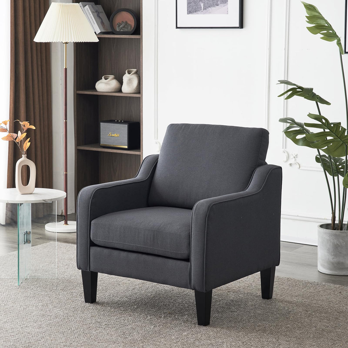 VINGLI Accent Chairs for Living Room Chairs Mid Century Modern Chair Sofa Chair Upholstered Arm Chair with Scooped Arms for Bedroom, Apartment, Office, Studio, Waiting Room, Play Room