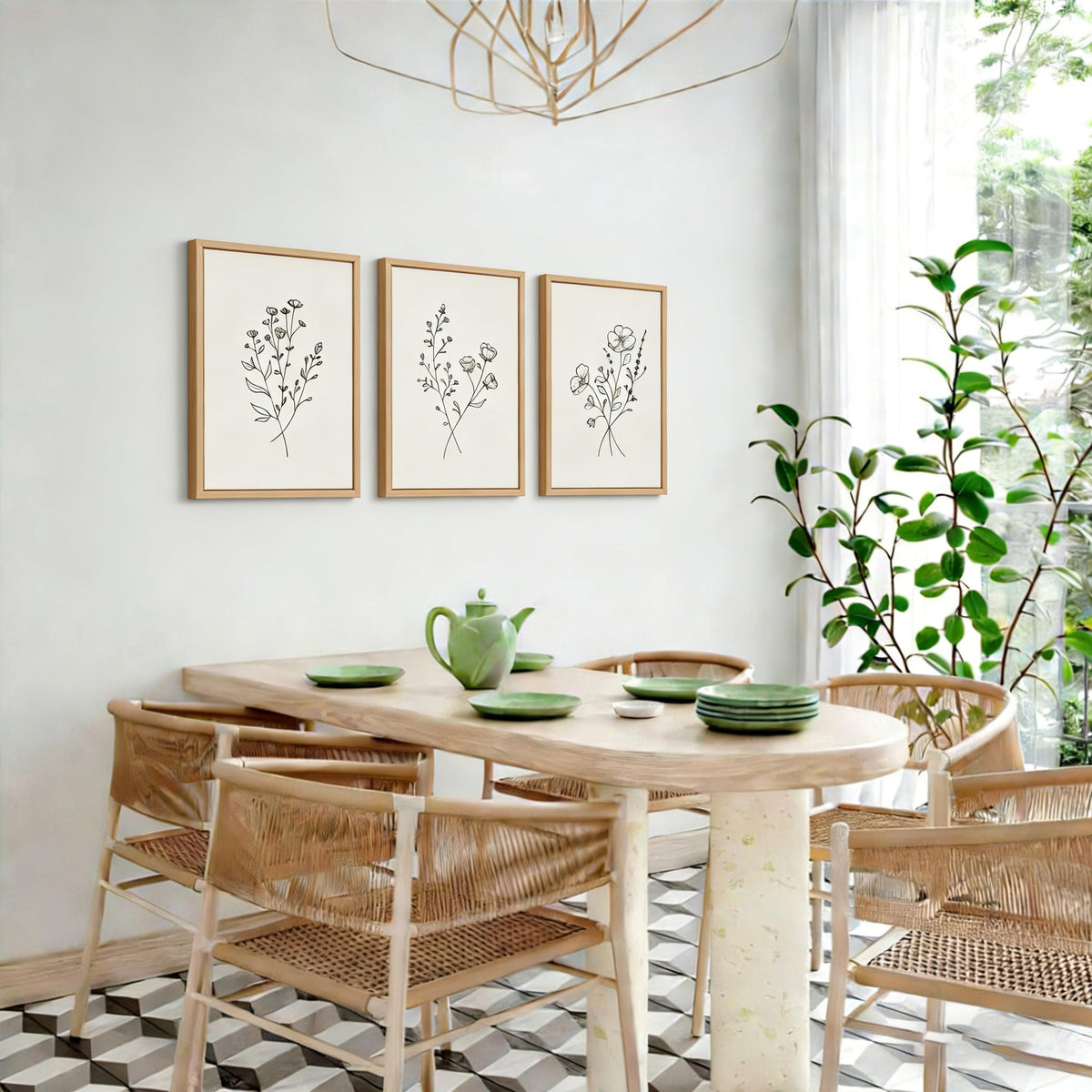 3Pcs Flower Line Canvas Wall Art Neutral Botanical Black and White Flower Painting Picture Wall Decor Minimalist Plant Poster Print Artwork for Living Room Bedroom Office Home Decoration Unframed