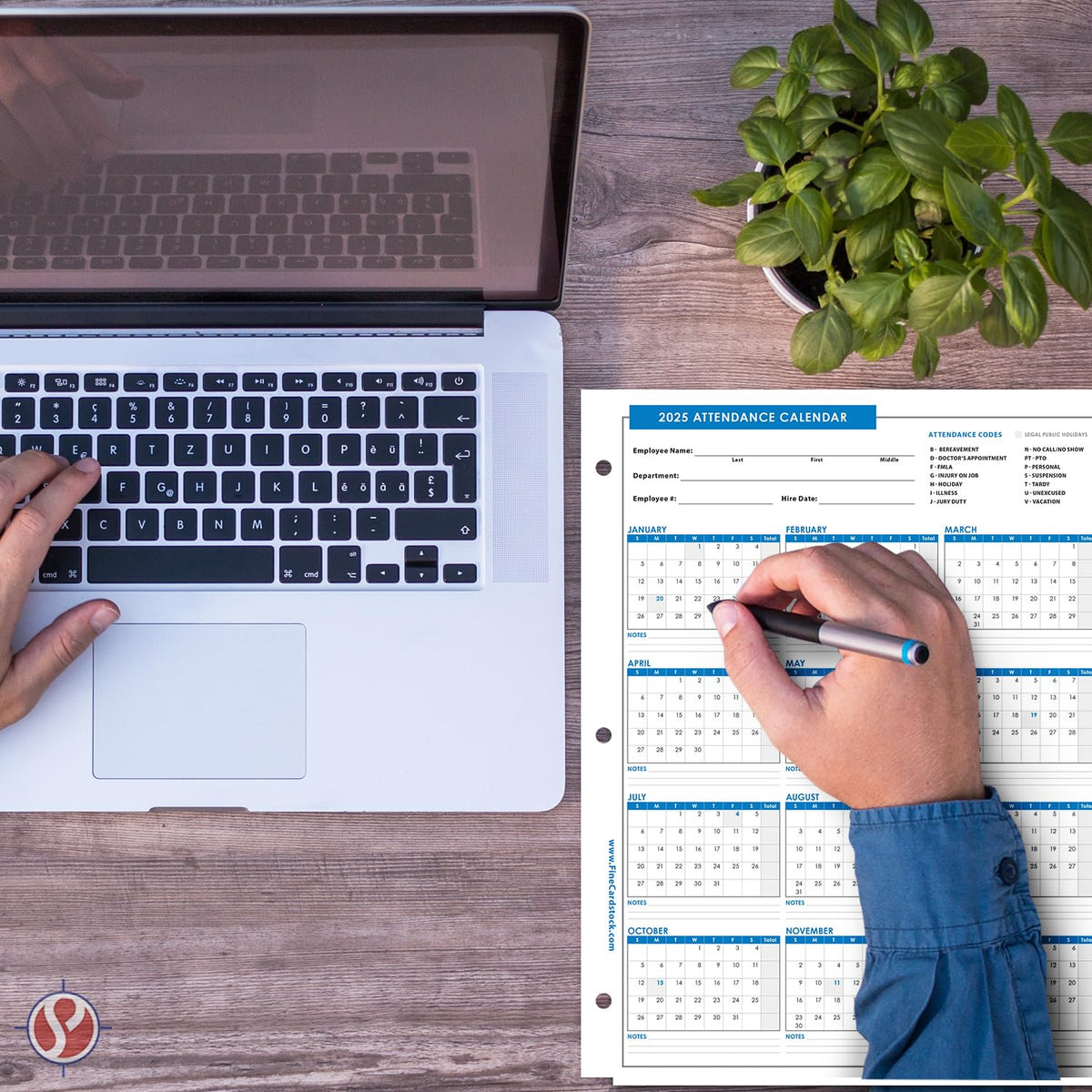 2025 Attendance Calendar Card Stock Paper – Great Employee Work Tracker | Printed on Durable and Thick 80lb (216gsm) Cardstock | 8 ½ X 11 | 25 Sheets per Pack