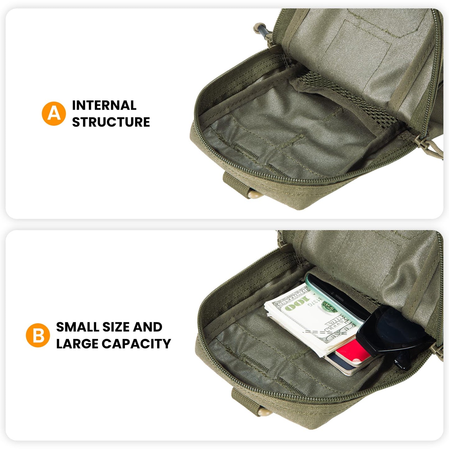EXCELLENT ELITE SPANKER Tactical EDC Pouch Molle Utility Tool Pouches Gadget Organizer Pocket Waist Belt Bag(Ranger Green)