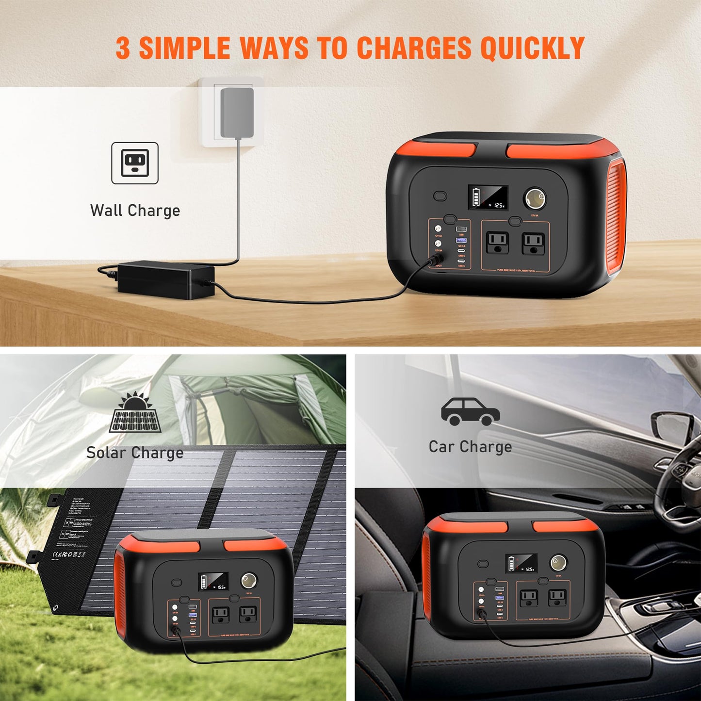 SinKeu Portable Power Station 600W, 296Wh/80000mAh Backup Lithium Battery Pack Bank, 110V Pure Sine Wave AC Outlet Solar Generator for Camping Emergency RV Outdoor Hurricane Supplies