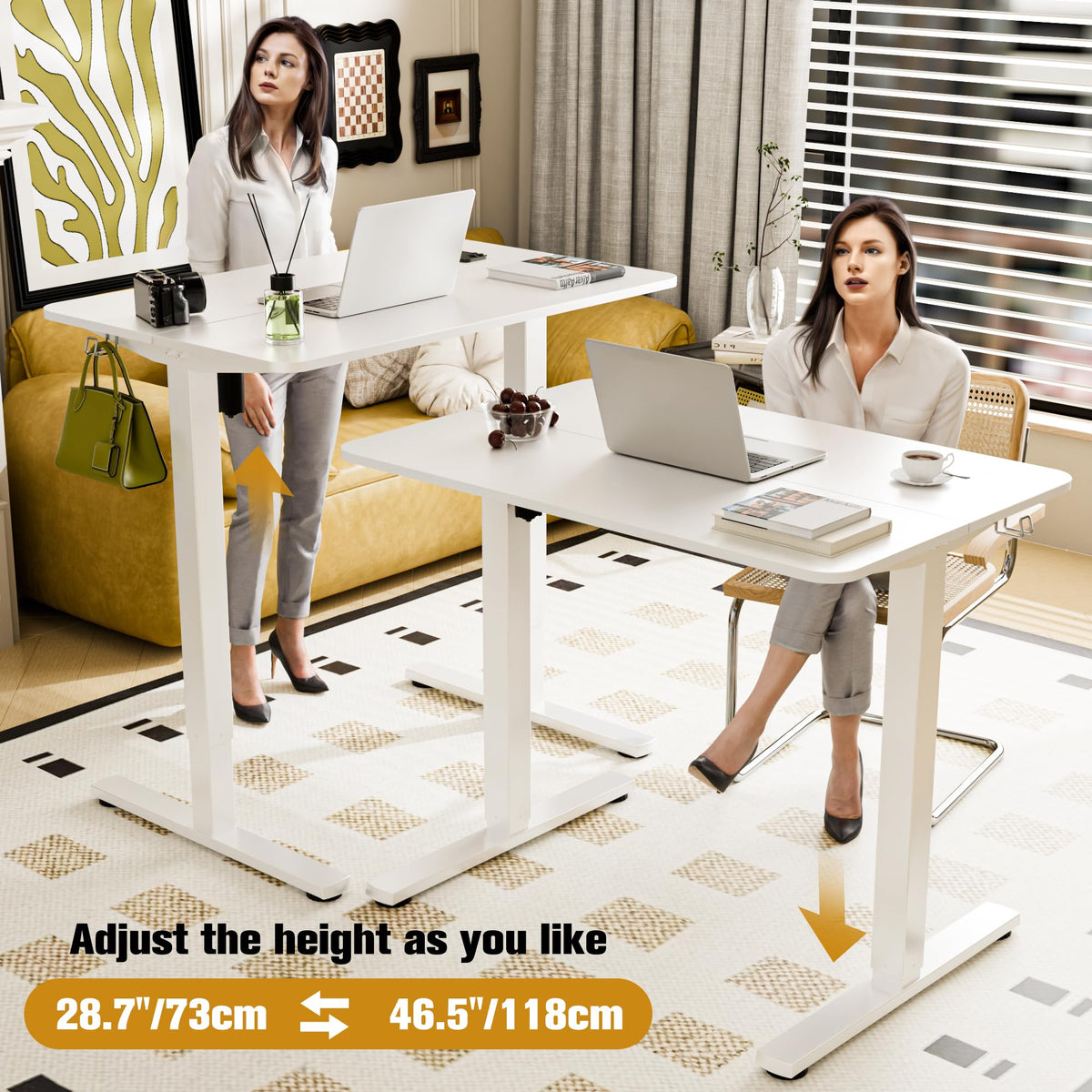 ERGOMAKER 35" Electric Standing Desk, Adjustable Height, Sit Stand Up Desk for Home Office & Computer Workstations, Memory Controller, White
