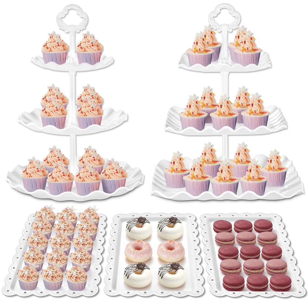 Kootek Dessert Cupcake Stand, 5pcs Dessert Table Display Set, 3 Tiered Cup Cake Holder Tower Stand Riser& Cookie Serving Trays for Wedding, Tea Party, Birthday, Baby Shower