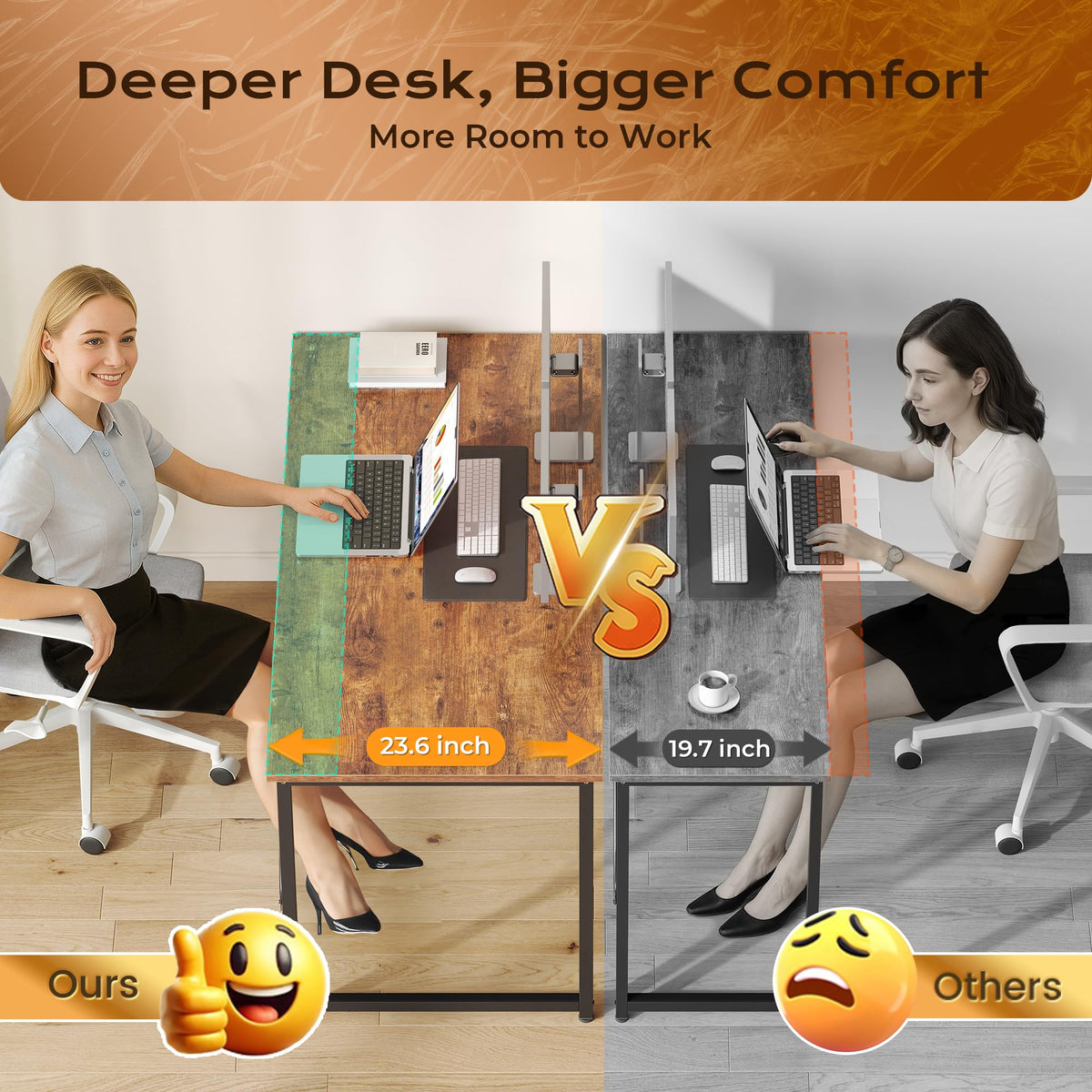 PRAISUN 55 X 24 Inch Computer Desk with Deeper Desktop, Gaming Office Writing Work Desk for Home Office, Study, Bedroom, Work from Home, Metal Frame, Rustic Brown
