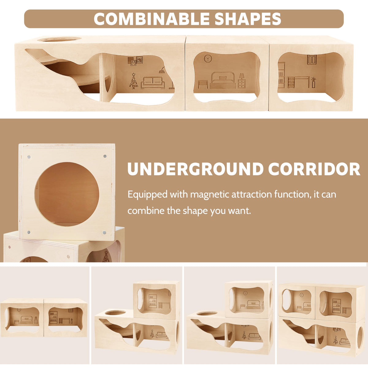 Hamster Hideout Wooden House,Hamsters Multi Chamber Hideout,Small Animal Habitat for Clear Observation,Hamster Toys for Dwarf Hamstersm,Gerbils, Hedgehogs, Rats, Mice(Study Room)