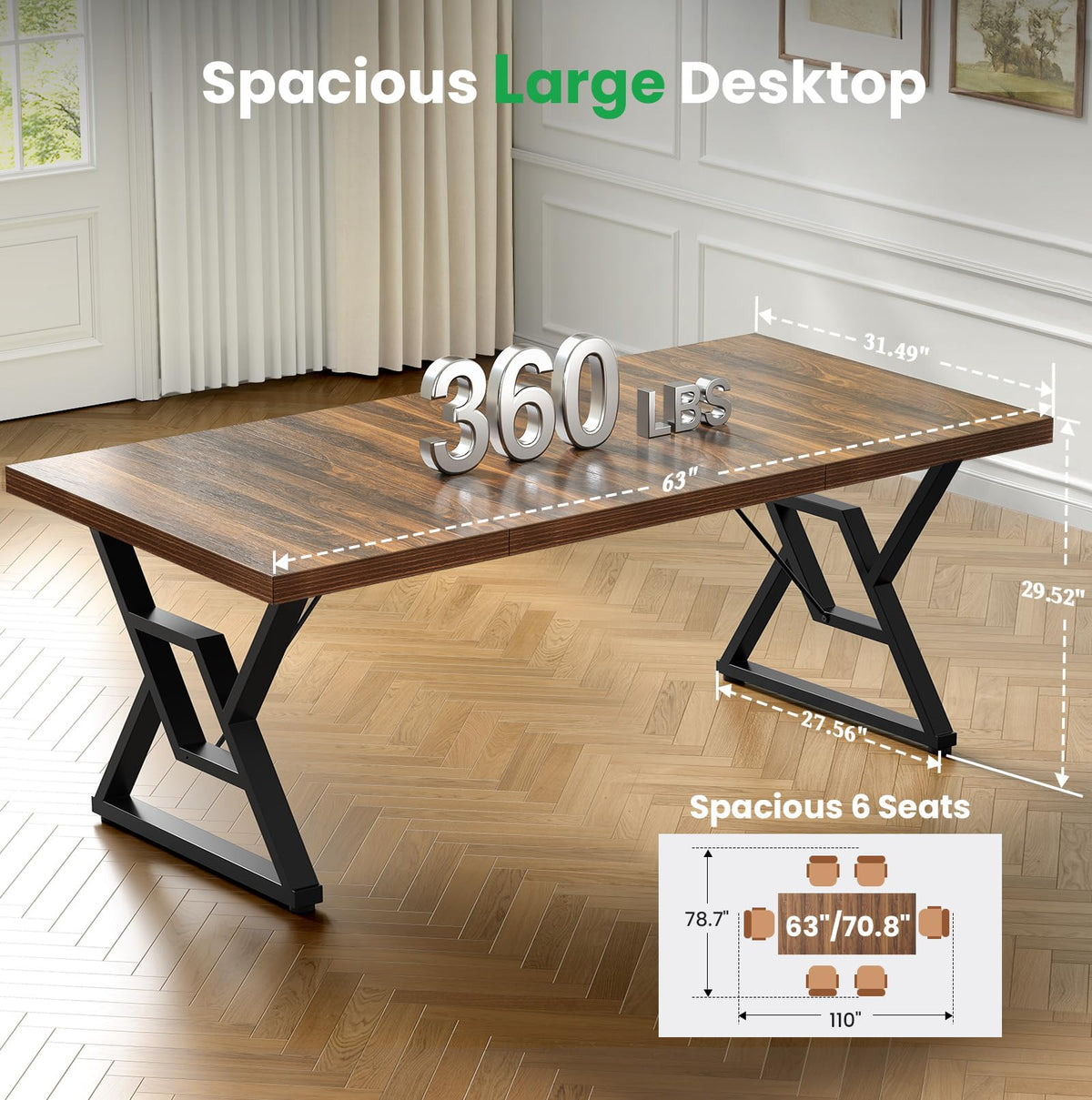 OHOHOLIVE 70.8" Large Executive Desk - Computer Office Desk Workstation, Modern Business Writing Table with Sturdy Metal Legs for Home Office (Wood Color, 71 Inch)