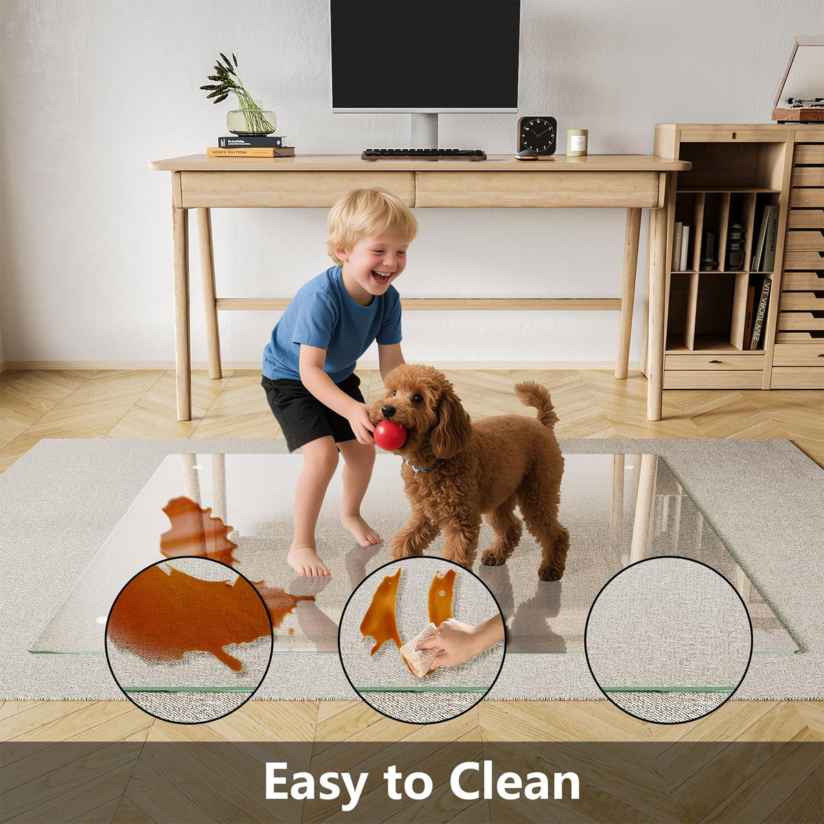 Koonmi Glass Chair Mat for Carpet, 36"x48" Tempered Glass Office Chair Mat, Glass Floor Mats with Rounded and Polished Edges, Desk Chair Mats with 4 Anti-Slip Pads for Hardwood Floor, Carpet