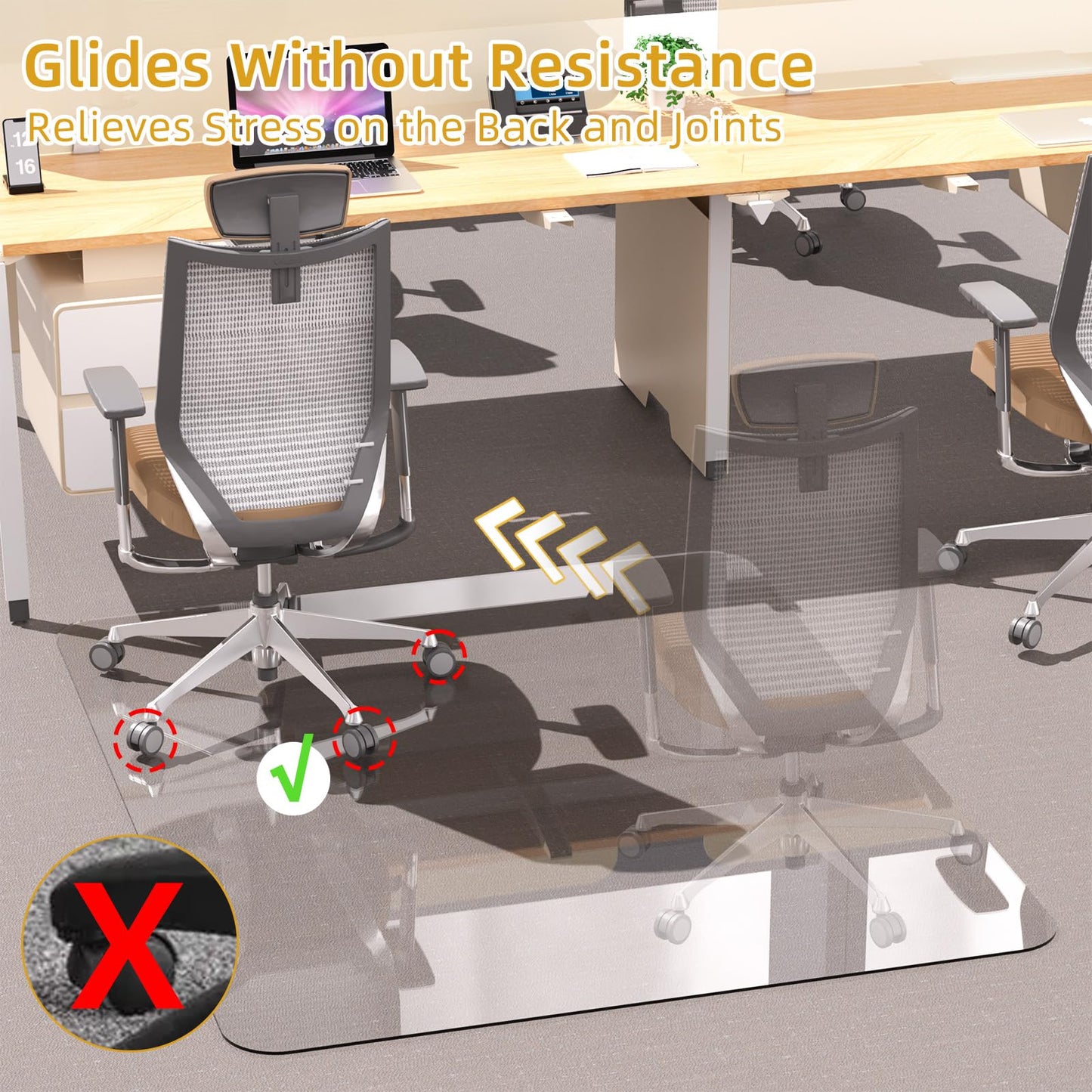 Tcyzest Tempered Glass Chair Mat 48" x 32",1/5" Thick for Office Desk,Rolling Chair Mat for Carpet, Odorless, Easy to Clean with 4 Non-Slip Pads for Carpet & Hardwood Floors