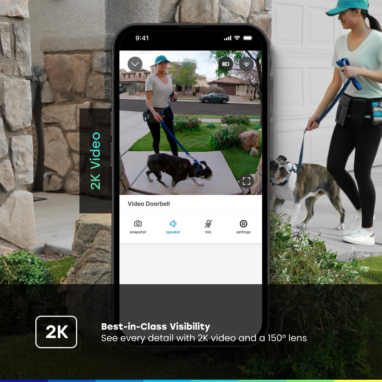 Chamberlain myQ Video Doorbell | 2K Camera, Battery/Wired, Color Night Vision, Live with 2-Way Talk, Motion Detection & Real-Time Alerts, 150 Deg Wide View, Black