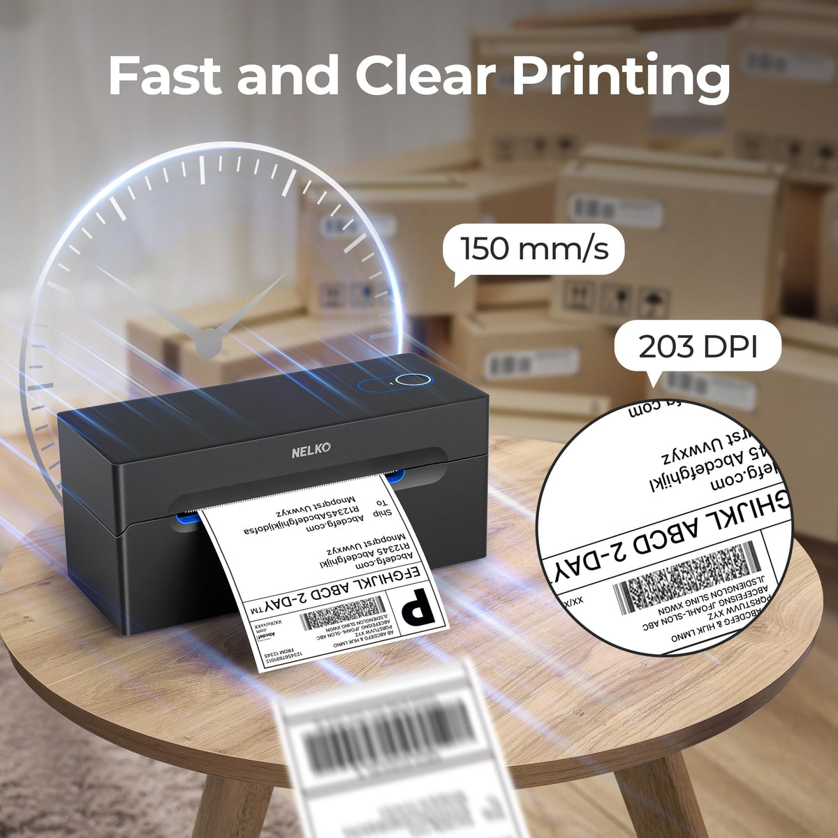 Nelko Bluetooth Thermal Shipping Label Printer, Wireless 4x6 Shipping Label Printer for Shipping Packages, Support Android, iPhone and Windows, Widely Used for Amazon, Shopify (Black)