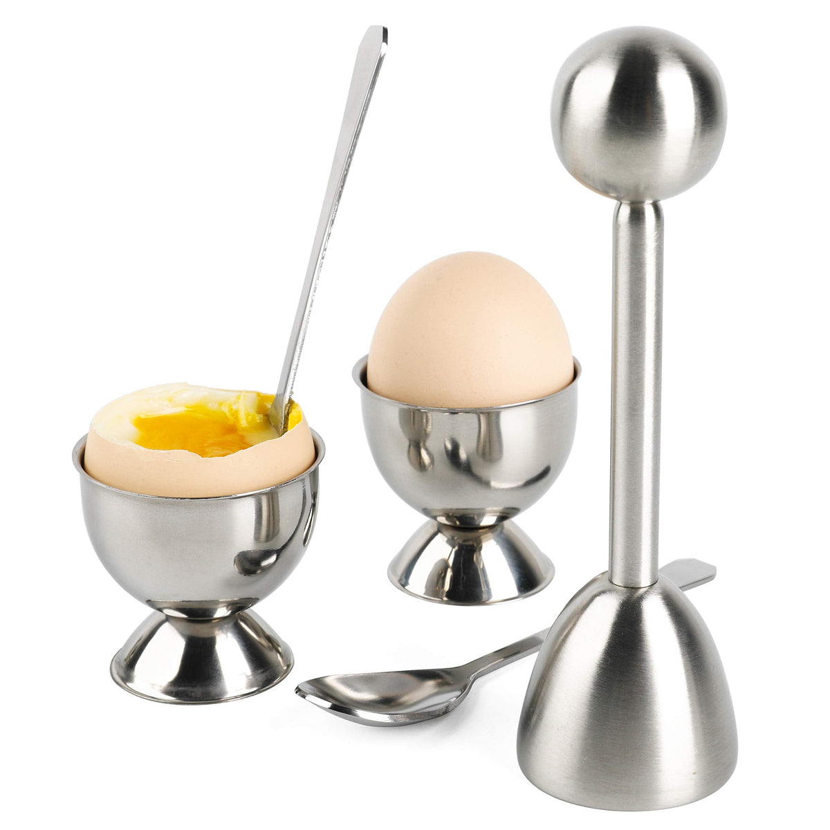 Soft Hard Boiled Egg Cutter Topper Set Egg Cracker with Include 2 Cup 2 Spoon 1 Topper Cutter Shell Separator Remover Stainless Steel Kitchen Tool