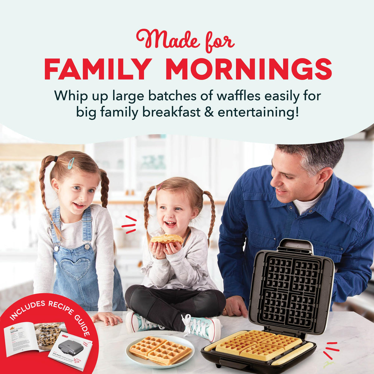 Dash No-Drip Waffle Maker - Makes Four Waffles at Once for Hassle-Free Breakfasts - Dual Nonstick Heating Plates & Quick Heat-Up System - Easy-Release Surface - Silver