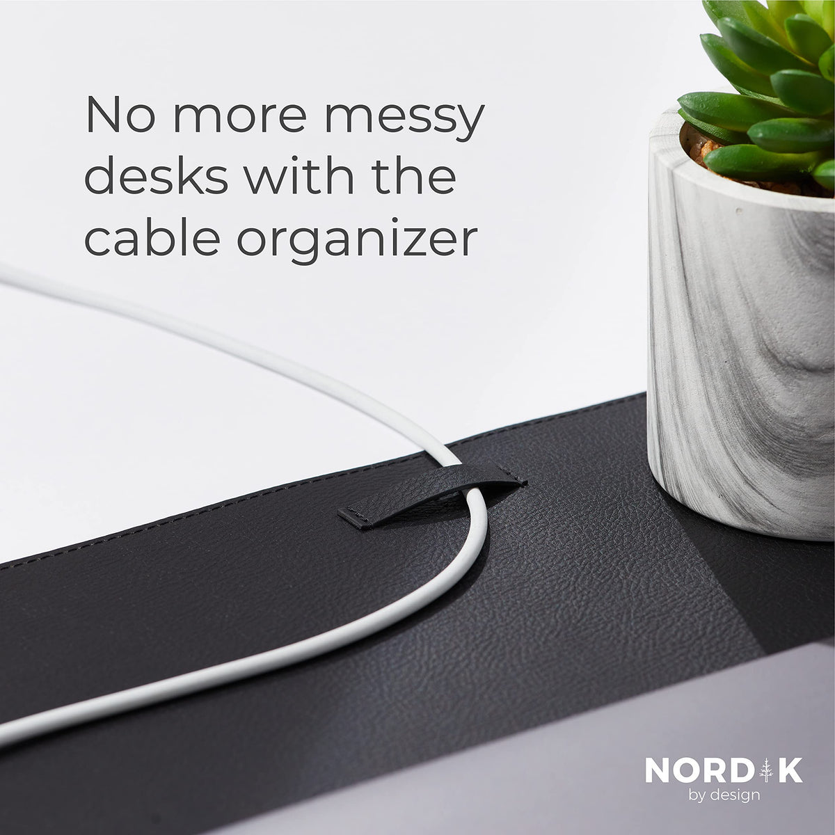 Nordik Leather Desk Mat Cable Organizer - Pebble Black 35 X 17 inch - Premium Mouse Mat - Felt Vegan Leather Desk Pad Protector - Desk Blotter Matt Keyboard - Large Desk Matt for Desktop Computer