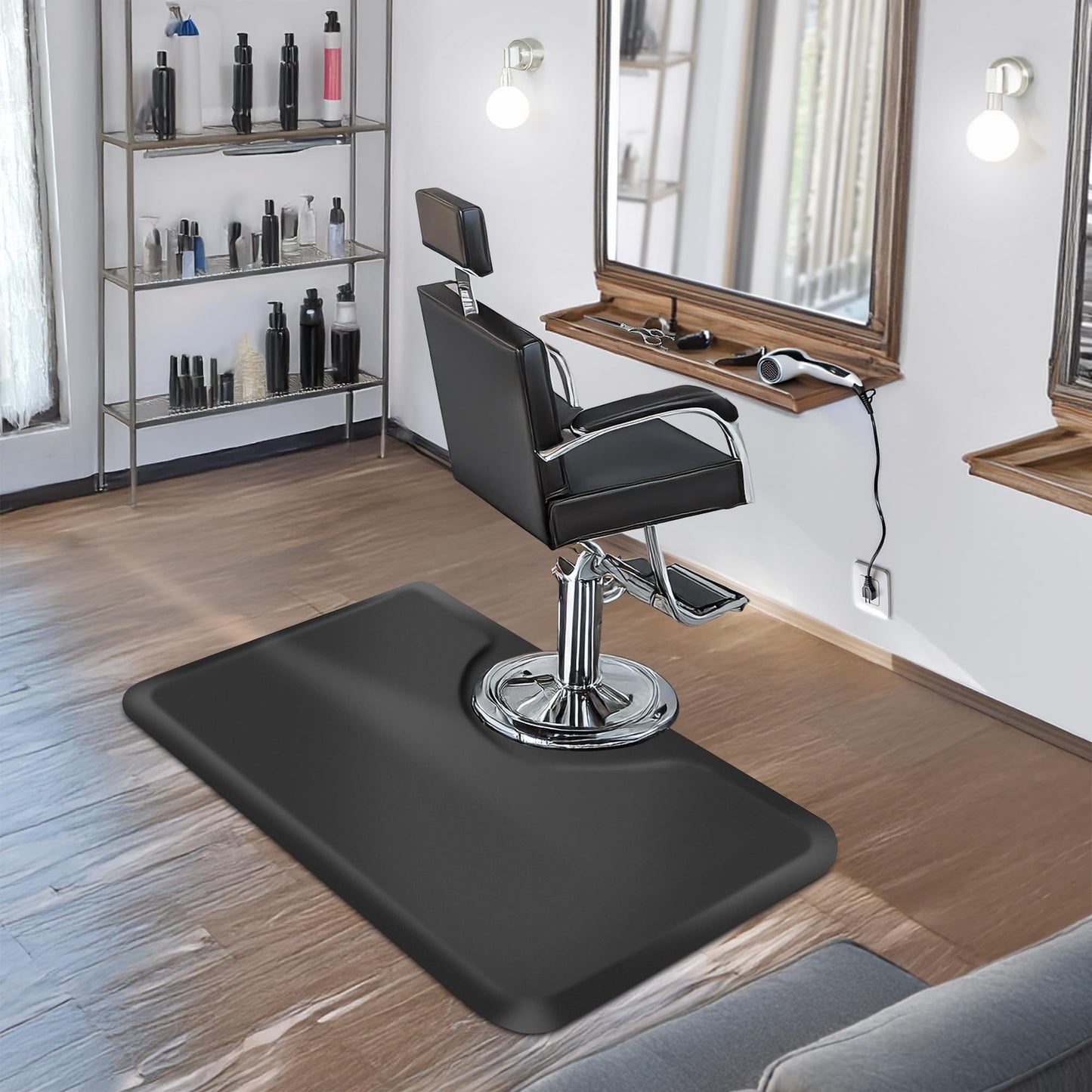 Saloniture 3 ft. x 5 ft. Salon & Barber Shop Chair Anti-Fatigue Floor Mat - Black Rectangle - 1/2 in. Thick - 2 Pack