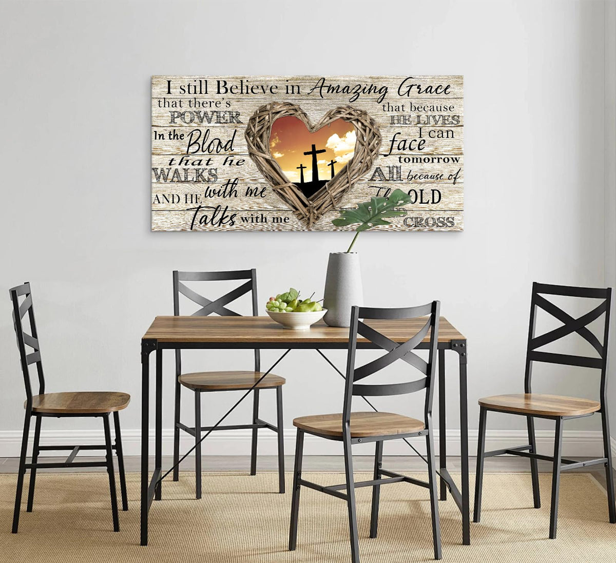 Cao Gen Decor Art A63550 Amazing Grace Wall Art Decor Canvas Print Picture Christian 1 Panel Religious Cross Painting Artwork for Living Room Bedroom Office Home Wall Decor Framed Ready to Hang