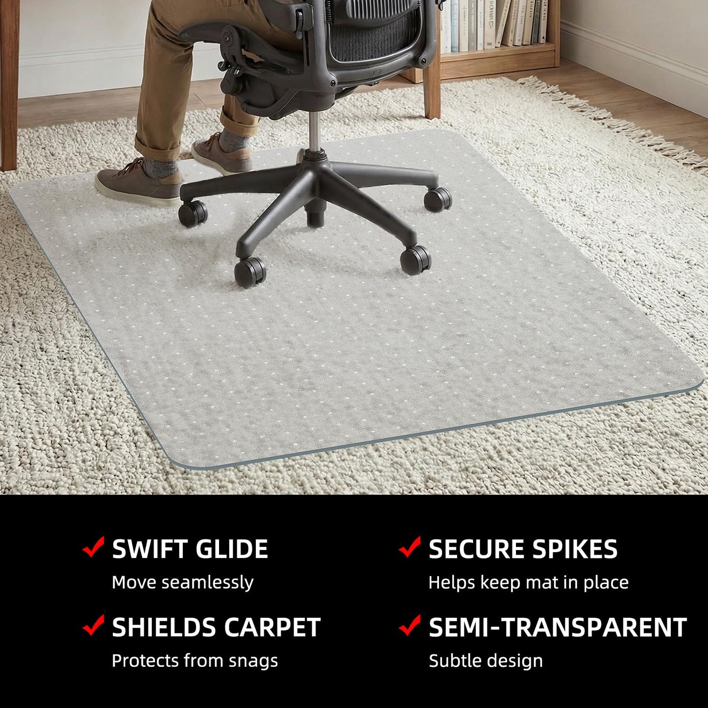 KAISLE Office Chair Mat for Carpet, 32x48 Heavy Duty Clear Plastic Rolling Chair Mat for Carpet Floor, Under Computer Desk Chair Floor Mats Protector Carpeted Floors