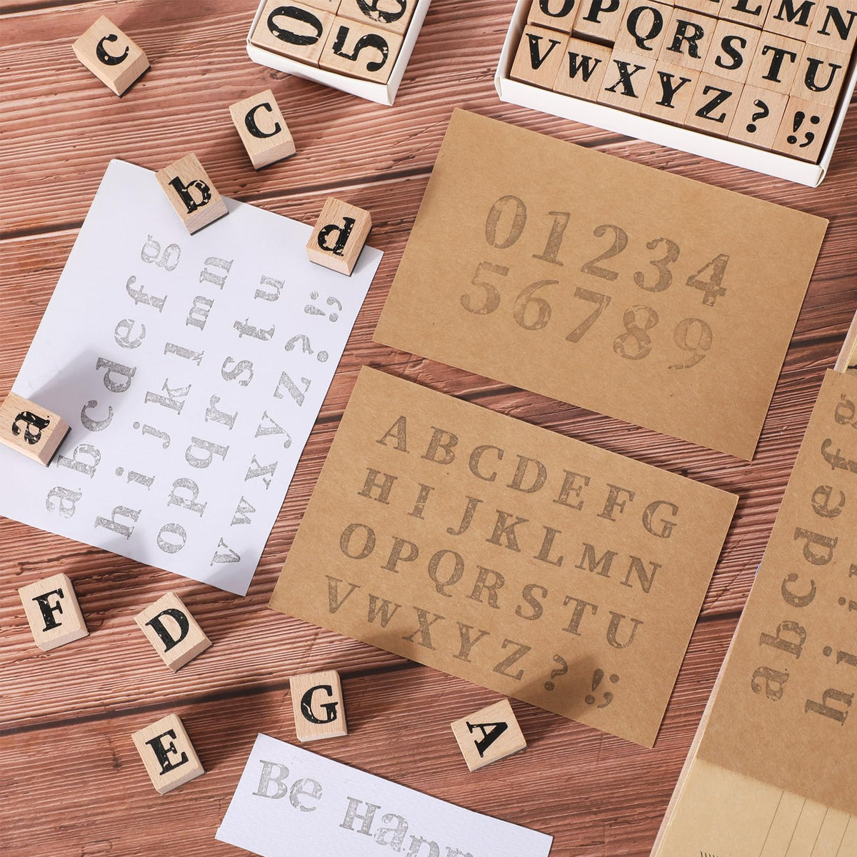 Marspark 66 Pcs Wooden Alphabet Number Stamps Small Letters Wooden Rubber Number Letter with Symbols for Rubber Stamps, DIY Projects, Arts and Crafts, Scrapbooking