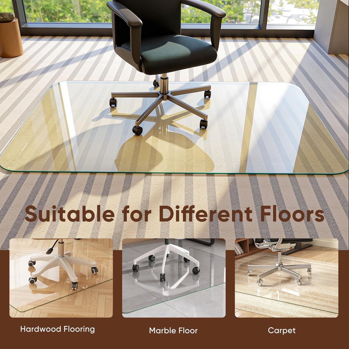 Antok Tempered Glass Chair Mat, 45"x60" Office Chair Mat for Carpet & Hardwood Floors, Heavy Duty 1/5" Desk Chair Mat for Smooth Rolling at Home or Office