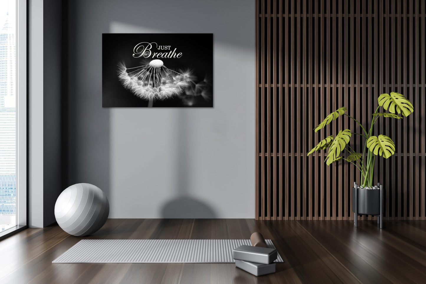 SKASNFAI Zen Wall Art Just Breathe Canvas Picture Positive Inspirational Dandelion Framed Artwork Poster Mental Health Office Pictures Wall Decor for Bathroom (12L x 16W)
