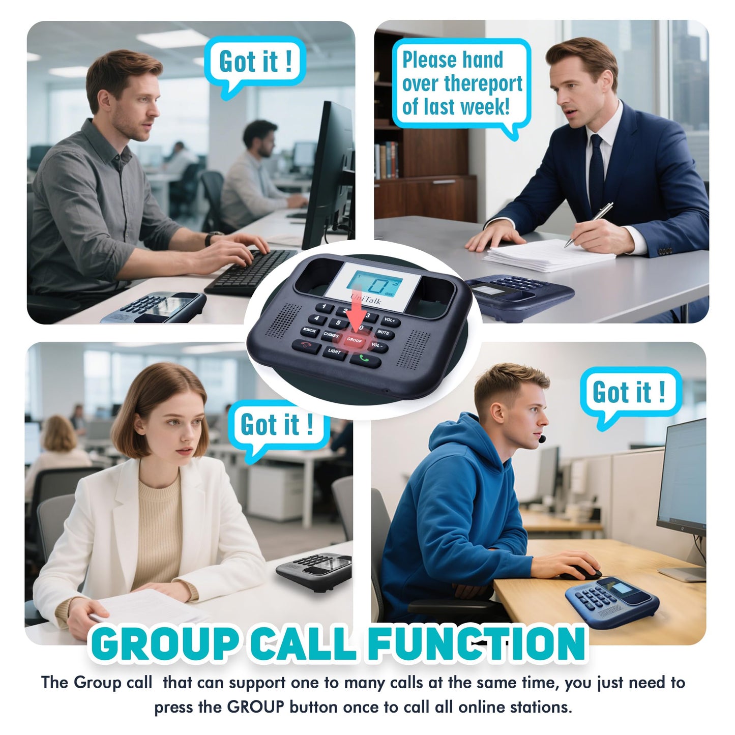 UniTalk Wireless Intercoms for Home & Office, Two-Way Real-time Full-Duplex Voice System with Offline Voice Control,Group Call & Monitor Function, Clear Sound, Long Range Up to 1/4 Mile (UT-001-1F1P)