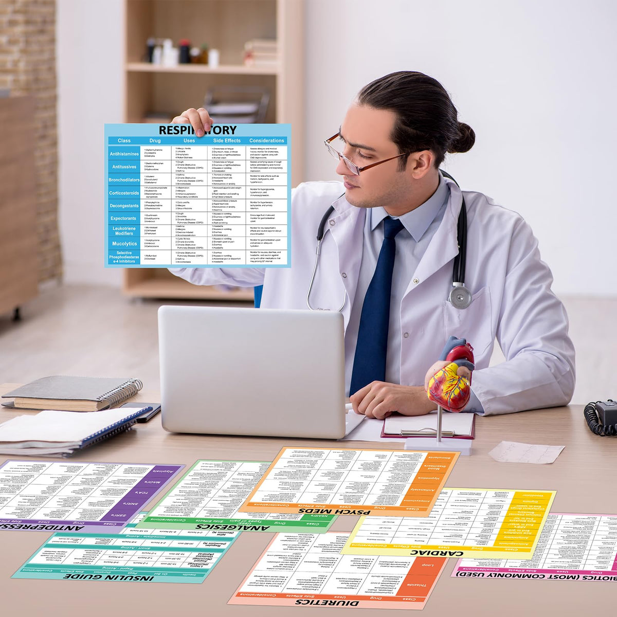 8Pcs Nurse Cheat Sheet Bundle Nurse Badge Reference Posters Pharmacology Cheat Sheets Nursing Notes for Nursing Students New Nurses Study Guide Supply Hospital Office Home Classroom Decor 11 x 8.5 In