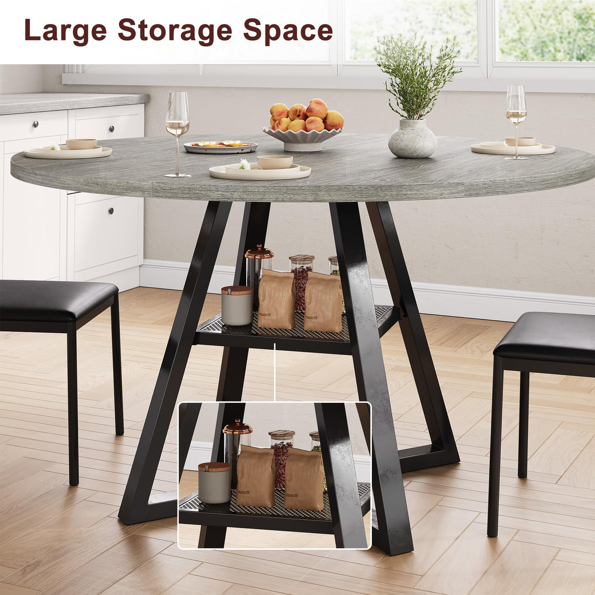 Jocoevol Round Dining Table for 4,Kitchen Dining Room Circle Dinner Pedestal Table,Space Saving Wood Kitchen & Dining Room Furniture, 42In,Grey