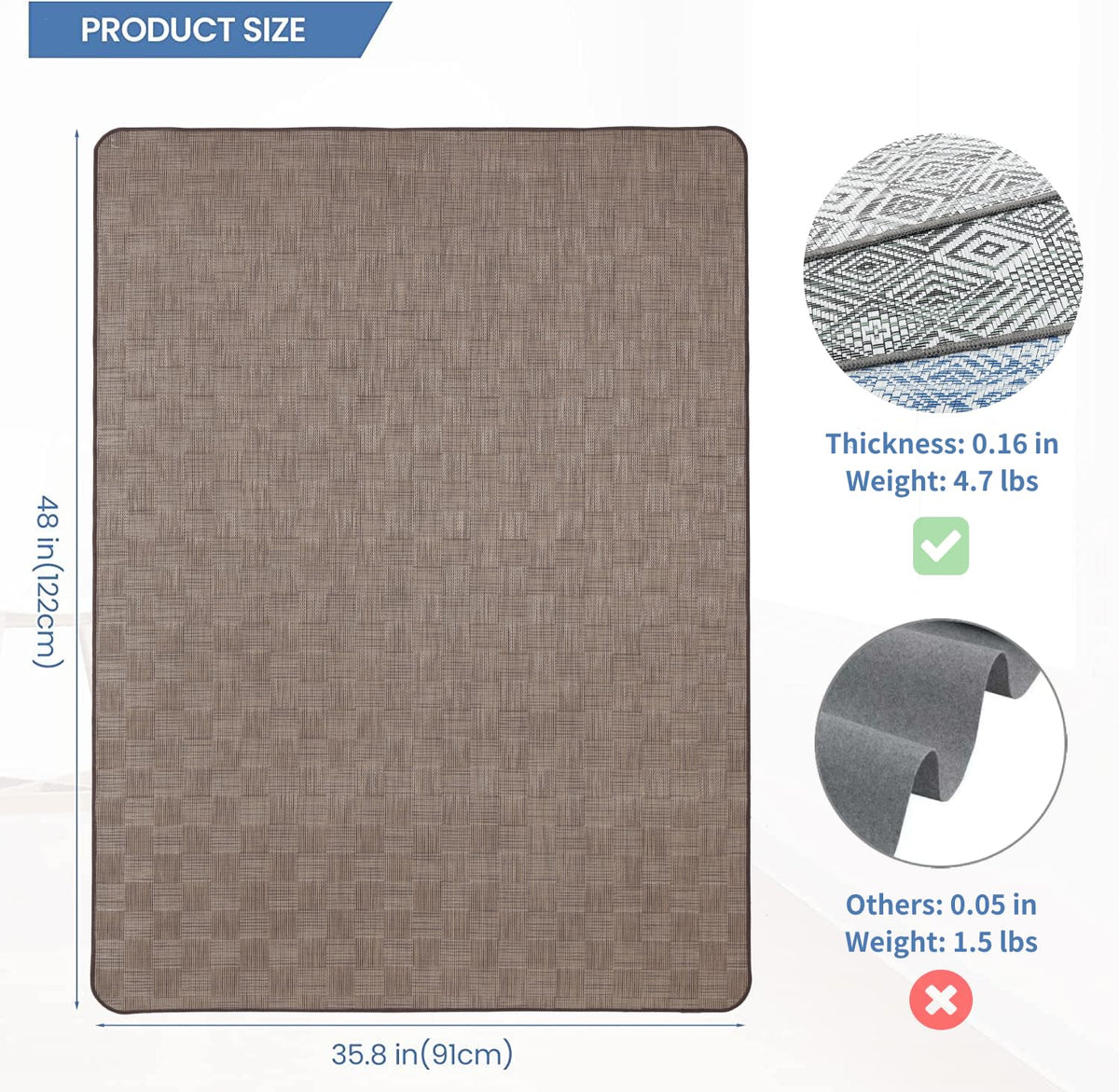 RccugmatS Chair Mat for Hardwood & Tile Floor, 36" x 48" Heavy Duty Office Chair Mat for Rolling Chairs, Anti Slip, Non-Curve, Floor Protector for Home Office, Brown Square