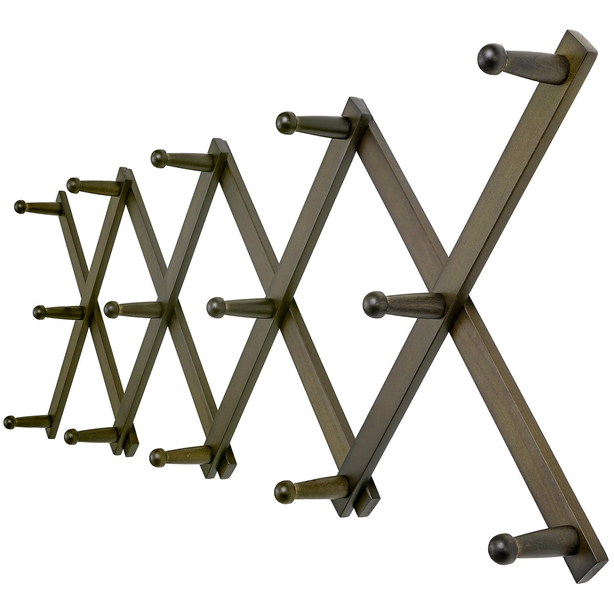 Dseap Accordion Wall Hanger:16'' High Wooden Expandable Coat Rack, Hat Rack for Wall,Accordion Hook for Baseball Caps,Coats,14 Peg Hooks,Dark Walnut